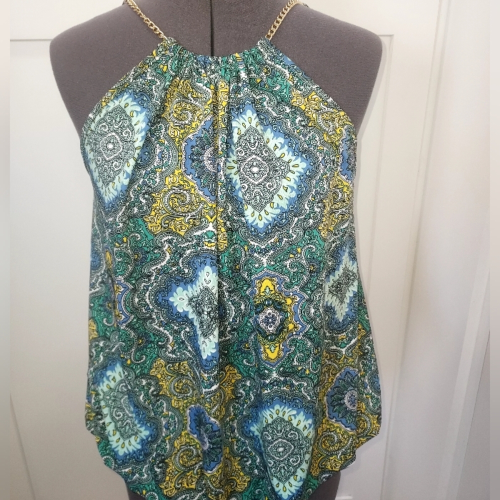 Green and Blue Paisley Women's Top